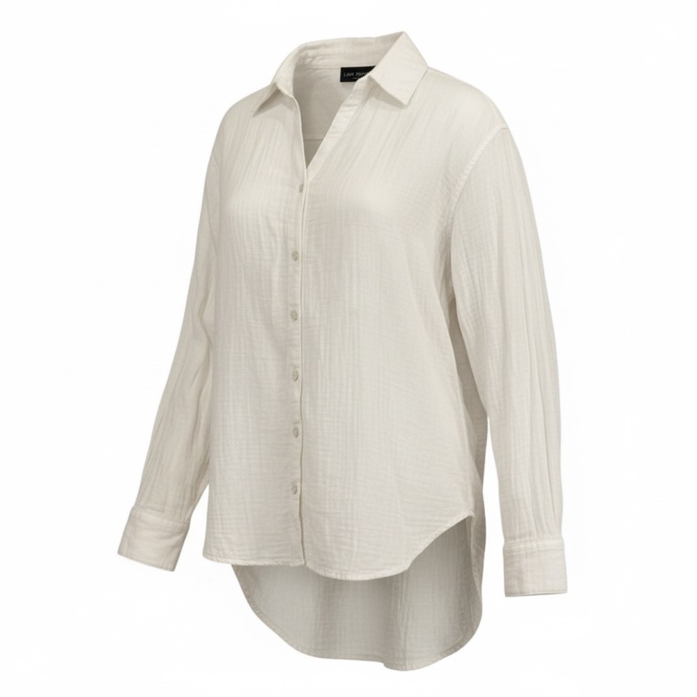 Lane Bryant Women's Coastalcore 100% Cotton White Gauzy LS Button Down - 14W/16W
